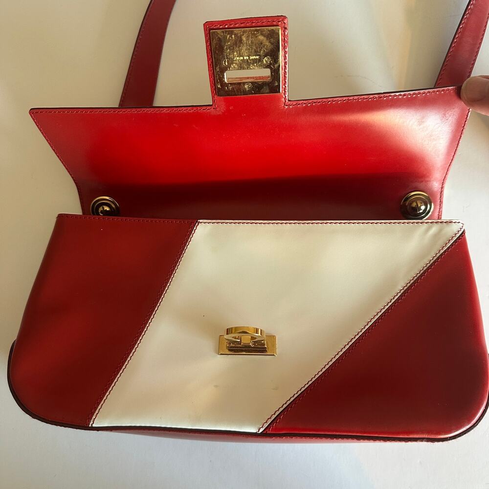 Salvatore Ferrigamo Sophia Shoulder Bag Red White Colorblock Purse Vintage Y2K - Picture 6 of 11